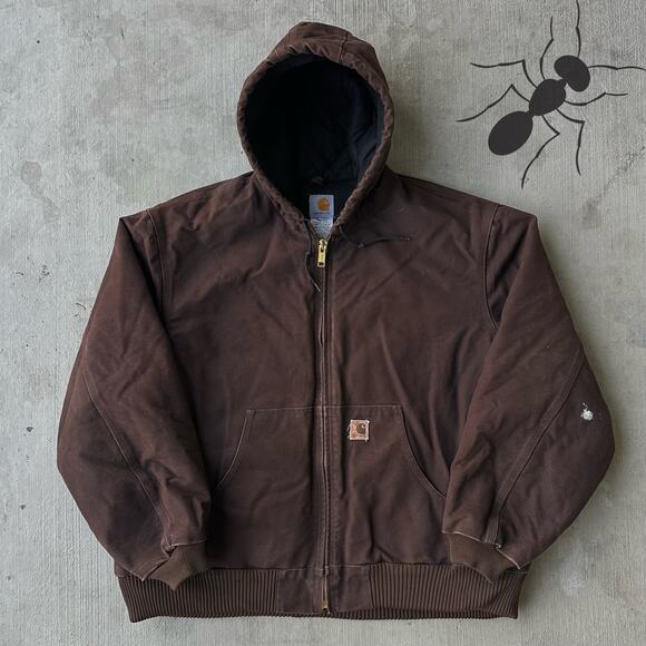 Vintage Y2K Carhartt J130 DKB brown hooded work wear jacket - Picture 1 of 8